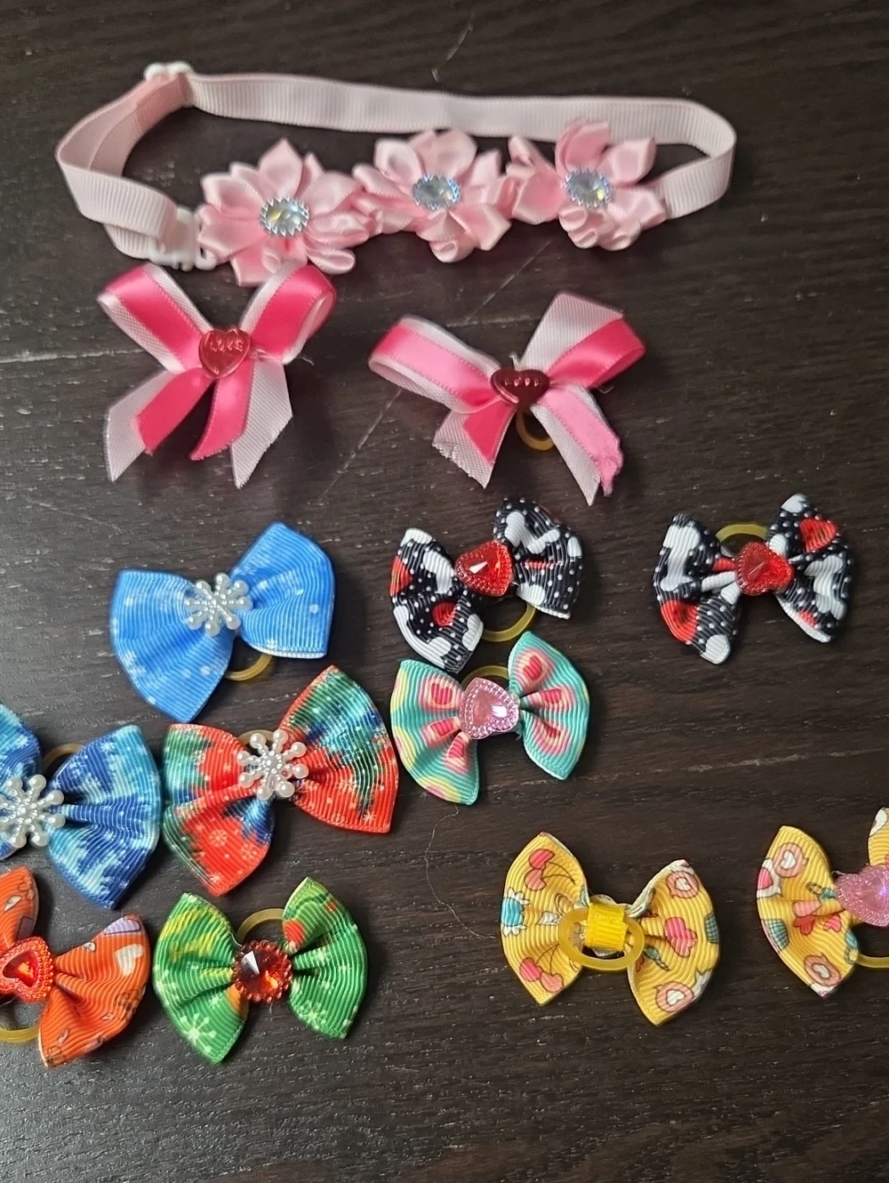 Dog and Cat BowPink Floral Elastic Headband and Pink Ribbon - Cute Pet Hair Set